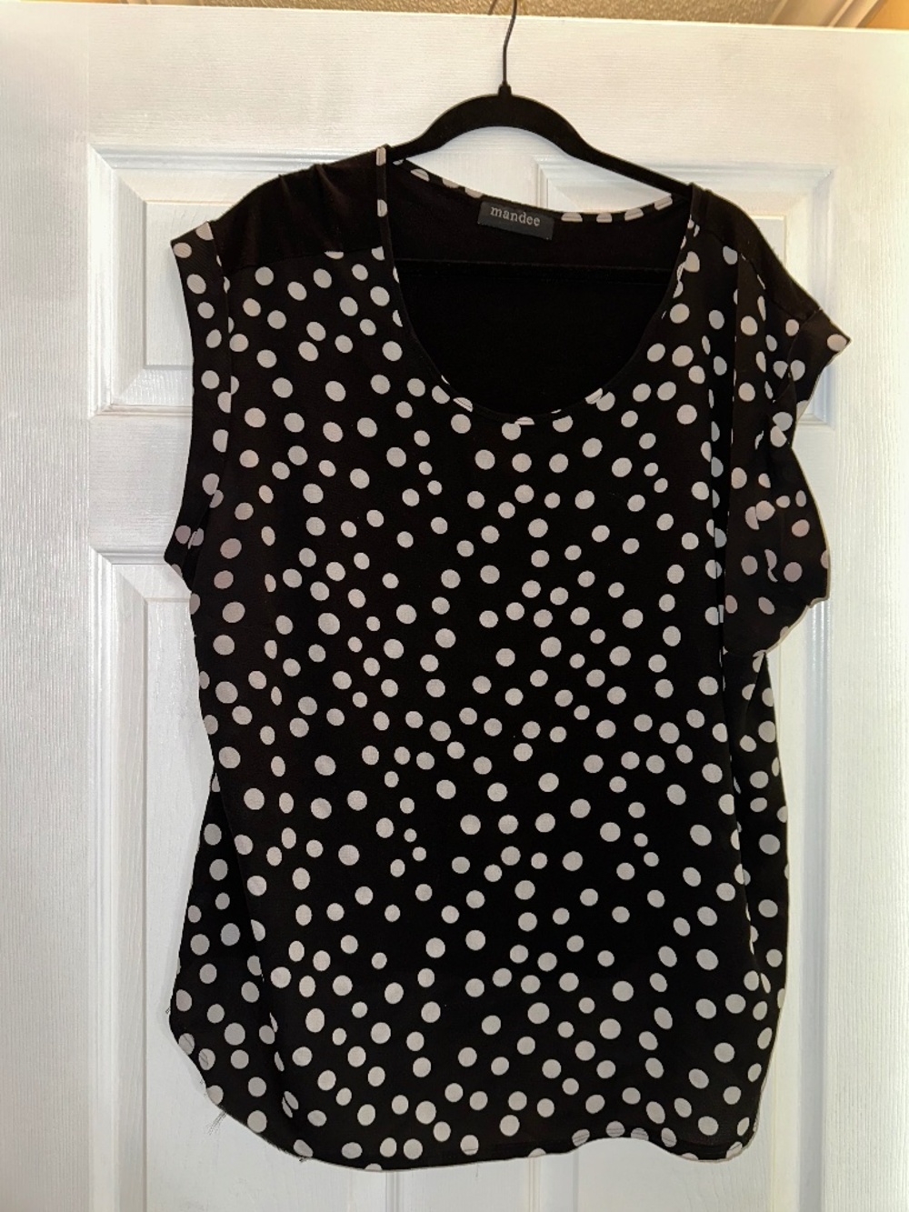 Black & White Polka Dot Blouse Top 2XL – Cap Sleeve Sheer Overlay Flattering